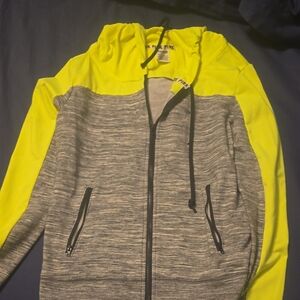 PINK Victoria's Secret Gray and Neon Yellow Hoodie